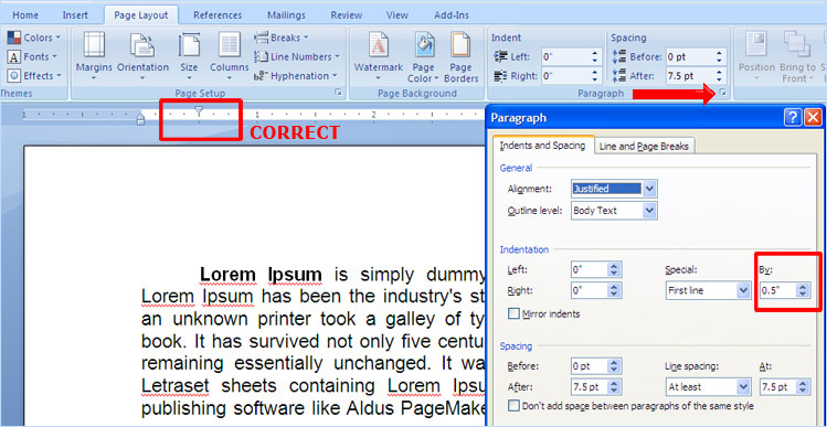 how to apply a first line indent in word